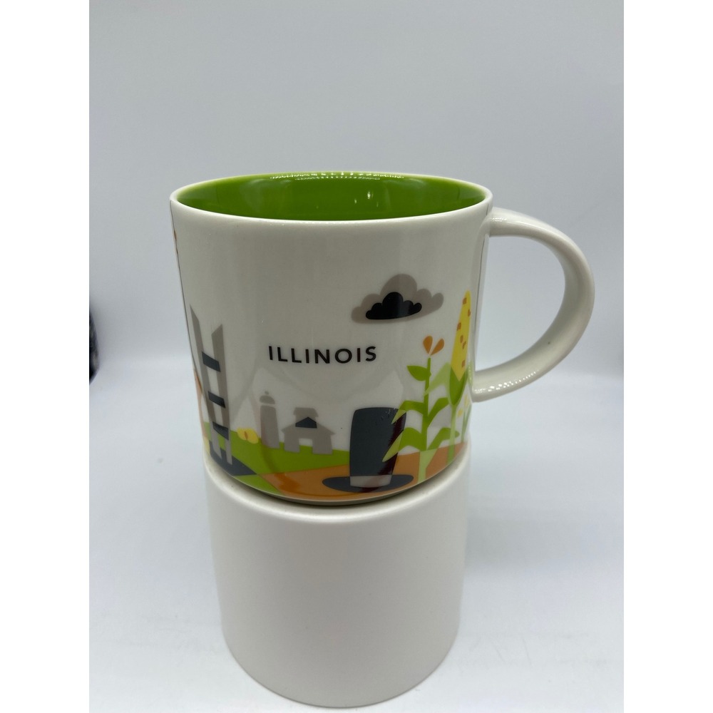Starbucks Coffee Mug Illinois You Are Here Collection White Green 14oz 2015